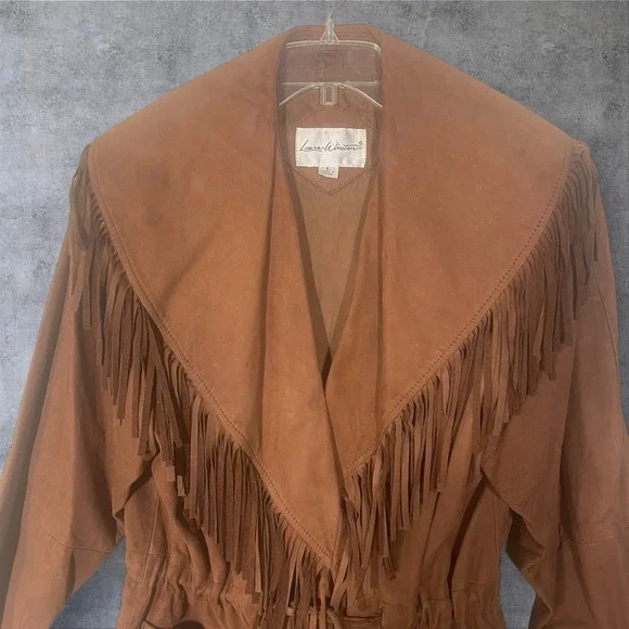 Vintage Laura Winston Leather Fringe Jacket Womens L Southwestern Boho Native - Picture 3 of 11